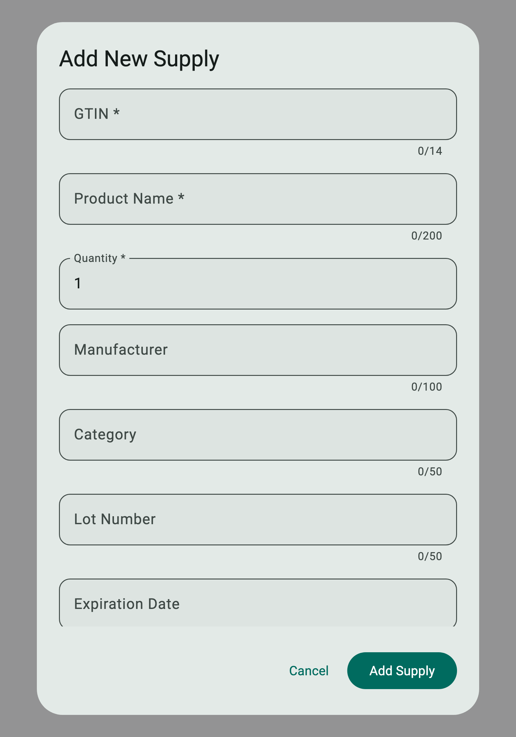 Add supply dialog