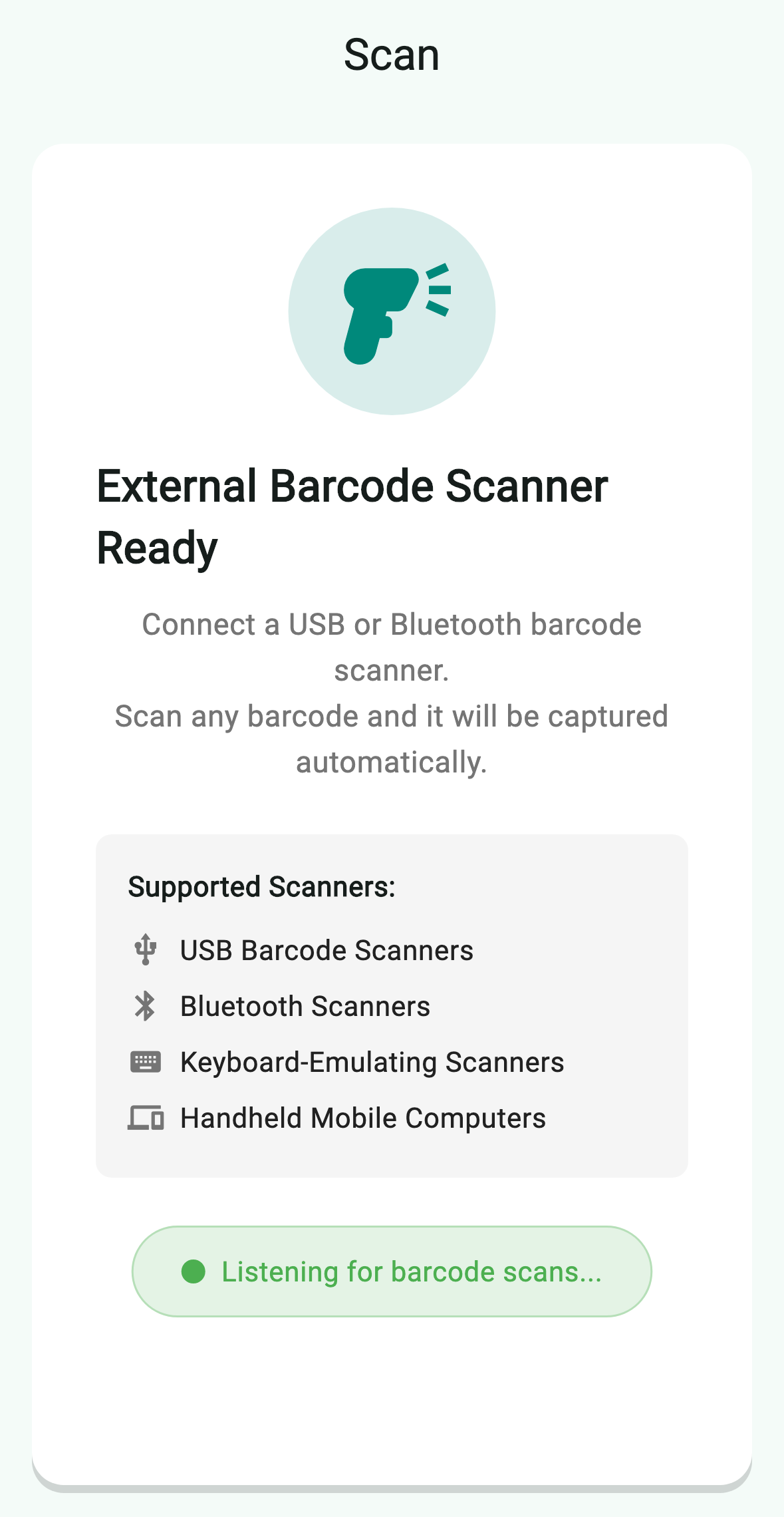 External scanner ready card