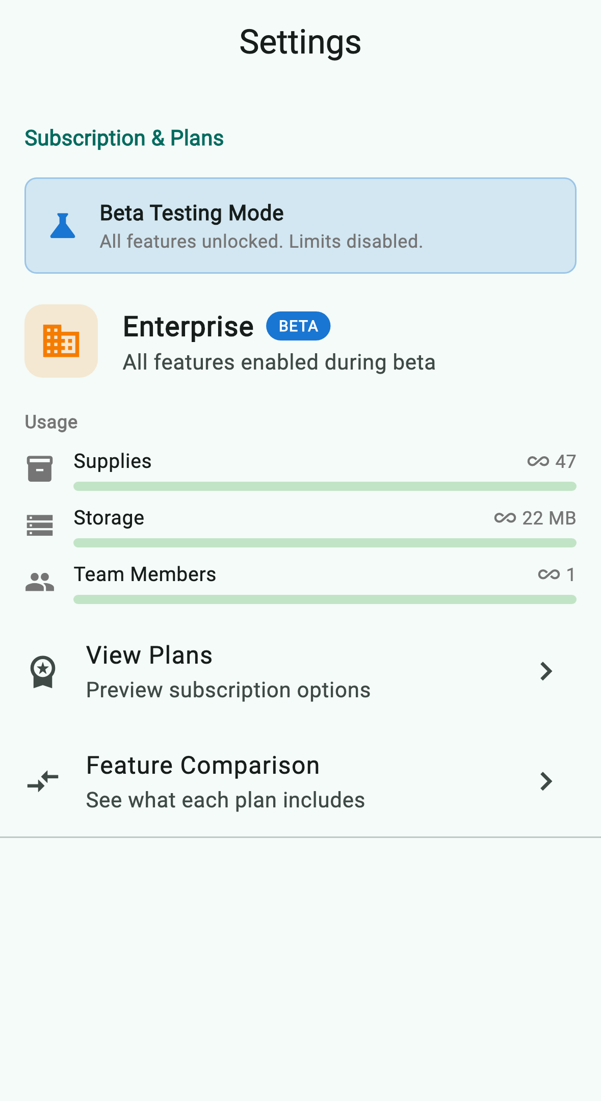 Subscription & Plans section