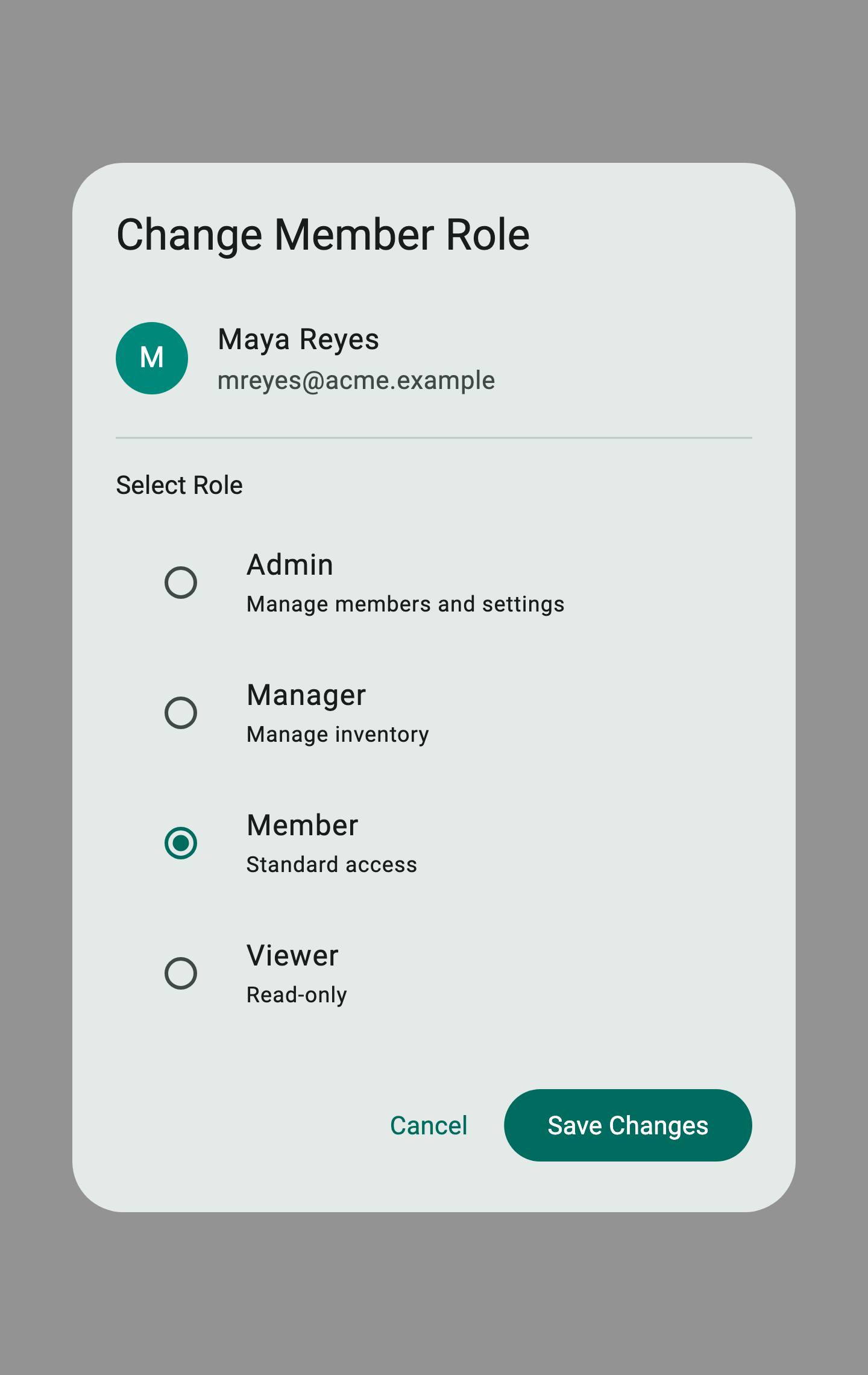 Change member role dialog