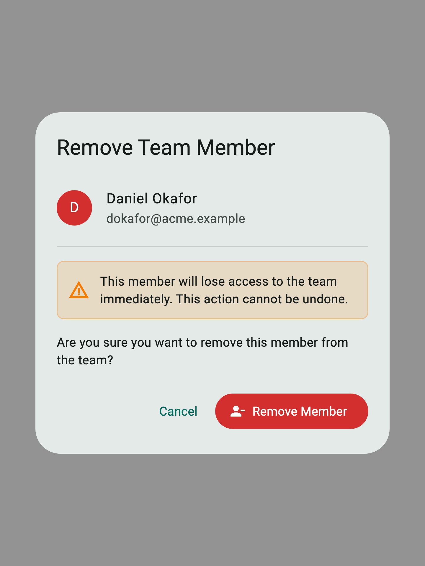 Remove team member dialog